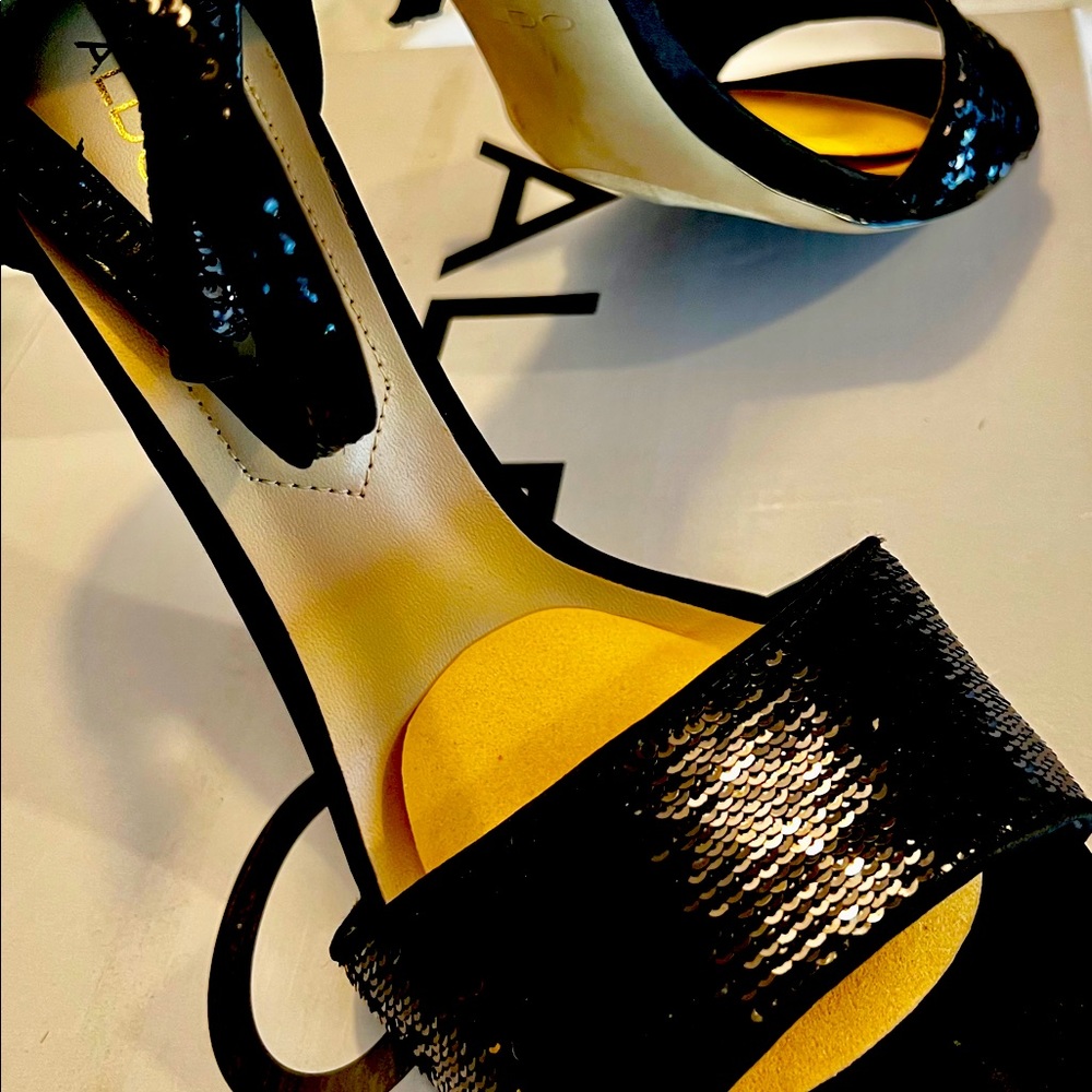 ALDO Black Sequin Ankle Strap Heels
